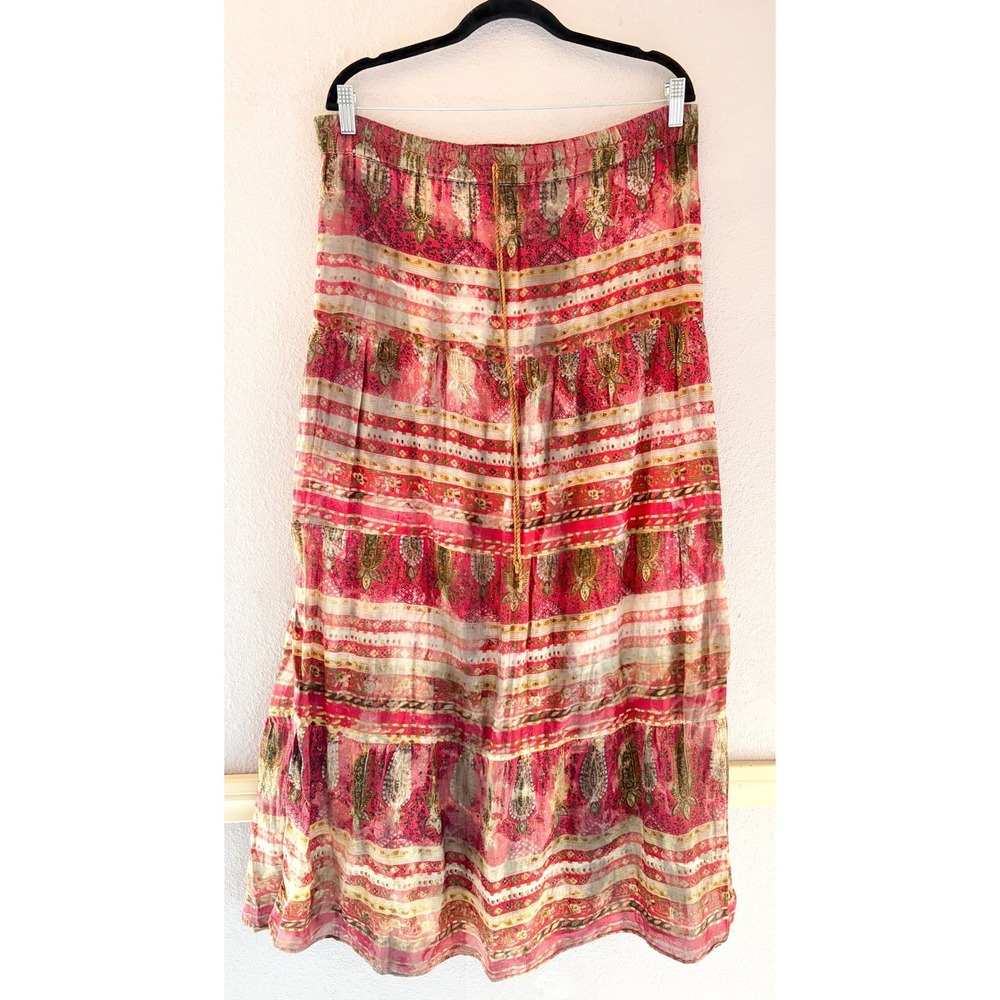 Boho Gypsy Peasant Pink Floral Tiered Maxi Skirt Womens‎ Size Small